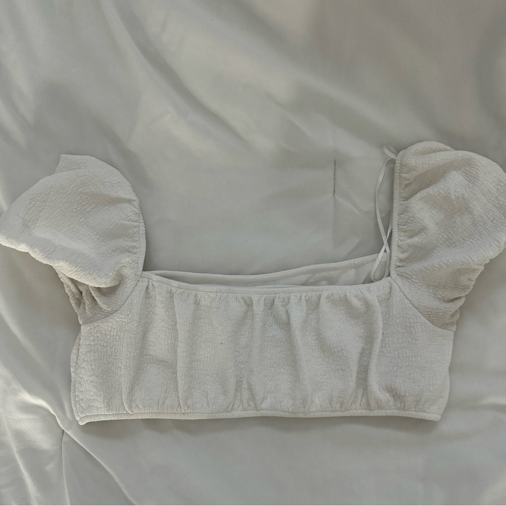 White Crop Top with Bubble Sleeves